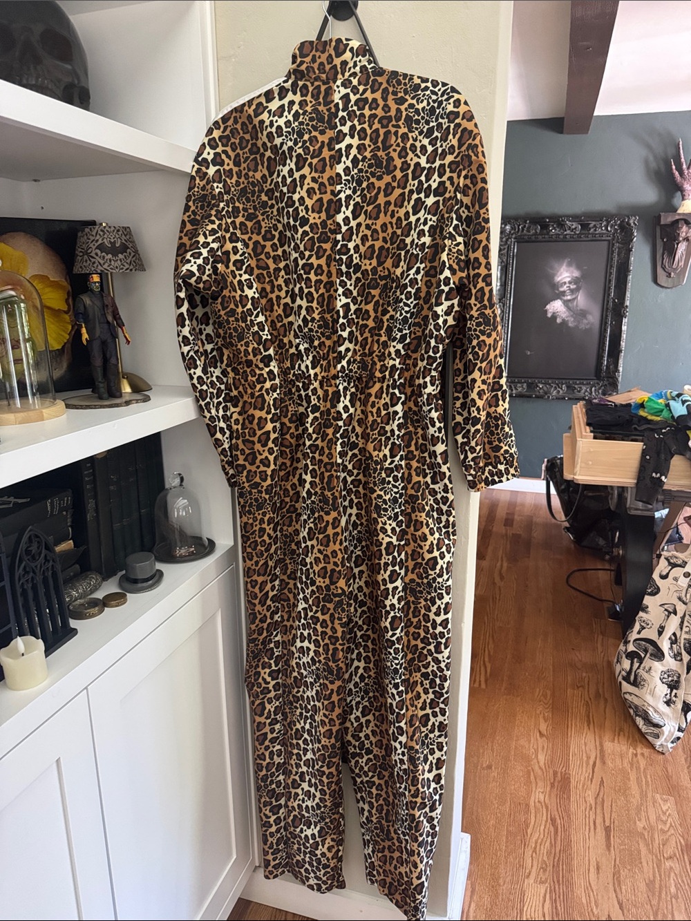 adidas Leopard Print Zip-Front Jumpsuit with White Stripes - Picture 3 of 3